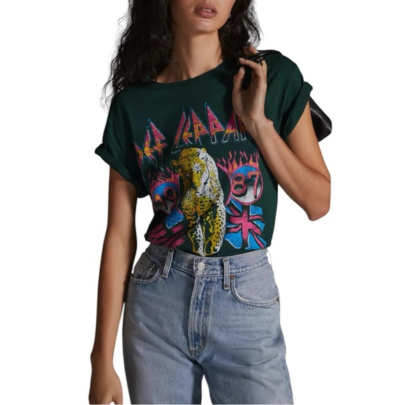 Anthropologie Tops - Letluv Def Leppard 1987 Graphic Tee Anthropologie Green Women's XS Made in USA